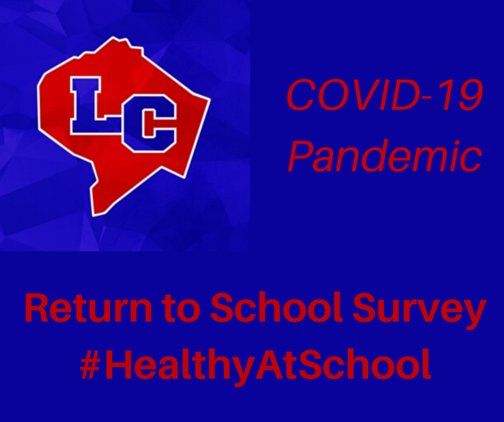 LC logo with COVID-19 and healthy at school hashtag