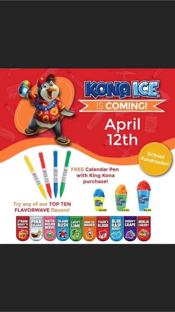 Flyer for Kona Ice visit to SES on April 12, 2021  