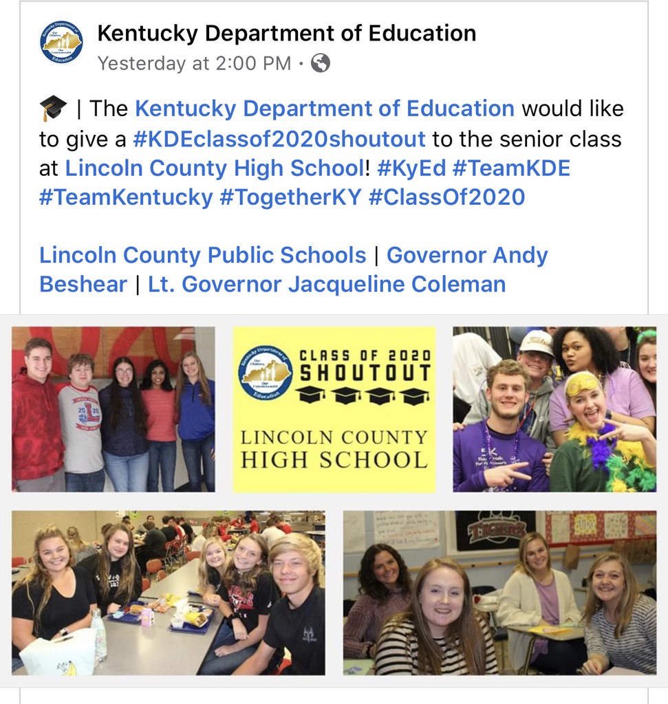 A Facebook post by KDE with pictures of LCHS class of 2020 seniors. 